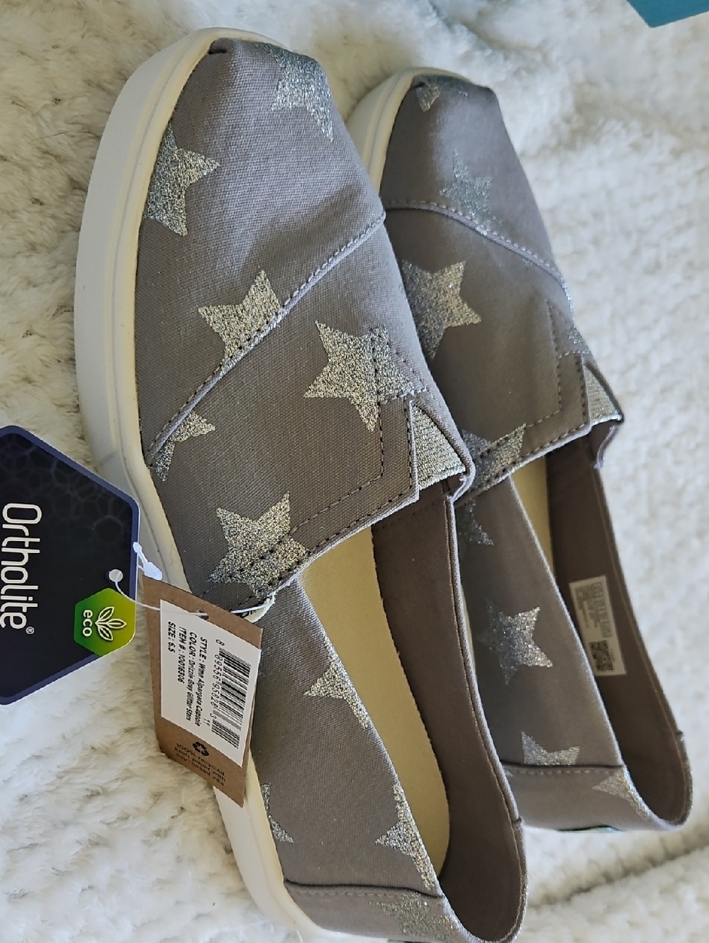 Gray TOMS Canvas Slip-On Shoes with Silver Stars